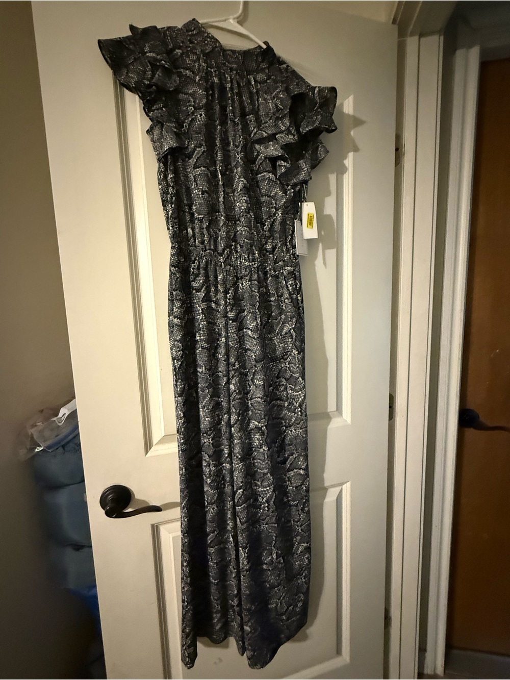 1. State Black & Gray animal print Ruffled Sleeve Jumpsuit